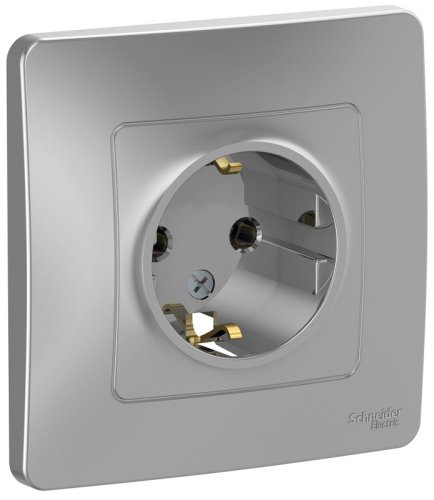 Розетка с заземлением с рамкой Systeme Electric Blanca 1-м. алюминий фото Розетка с заземлением с рамкой Systeme Electric Blanca 1-м. алюминий картинка